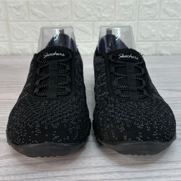 Skechers Shoes SZ 9 Breathe-Easy Just Chillin 23008 Black Relaxed Knit Lace Up - Picture 4 of 9